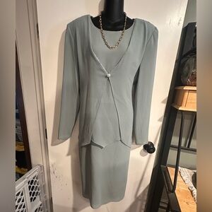 4/$16 After Dark Elegant Light Blue Dress Suit with Beaded Trim size 14